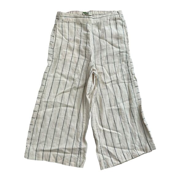 Anthropologie cream & blue striped wide leg linen pants size S - Picture 1 of 11